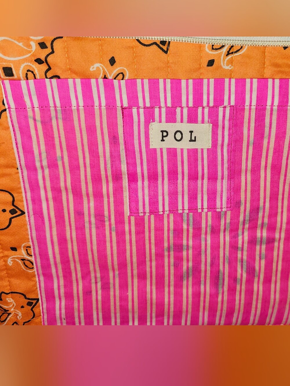 POL LOVE Bandana Quilted Tote Bag Textured Print In Orange/Pink Large NWT $98 - Picture 12 of 15